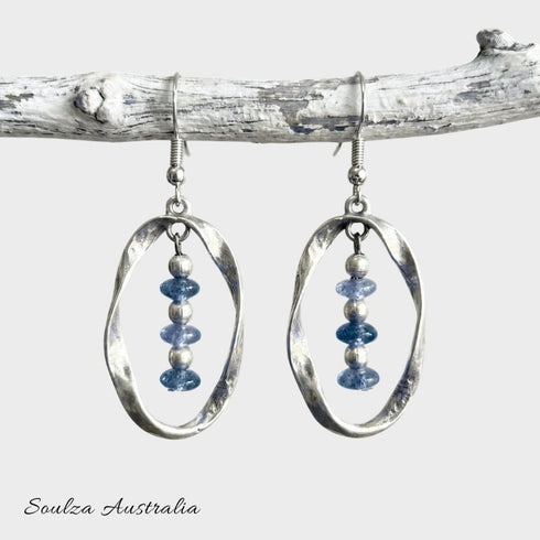 Blue Aventurine Twisted Silver Earrings - Handmade by Soulza - SOULZA AUSTRALIA