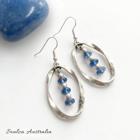 Blue Aventurine Twisted Silver Earrings - Handmade by Soulza - SOULZA AUSTRALIA