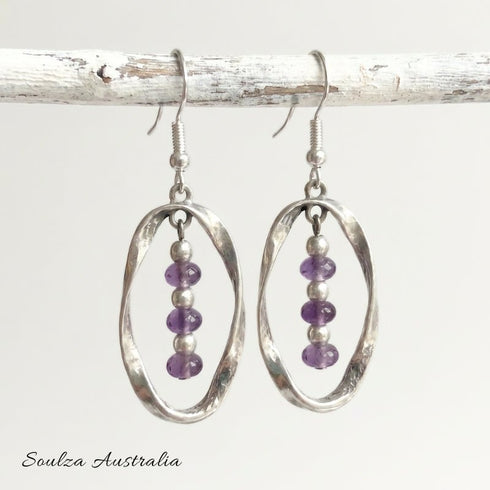 Amethyst Twisted Antique Silver Earrings - Handmade by Soulza - SOULZA AUSTRALIA