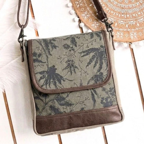 Forest Boho Canvas n Leather Messenger Bag