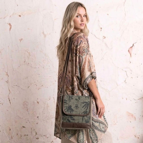 Forest Boho Canvas n Leather Messenger Bag