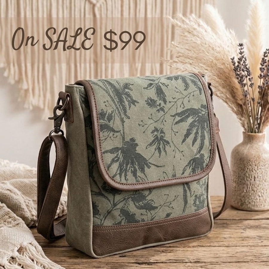 Forest Boho Canvas n Leather Messenger Bag