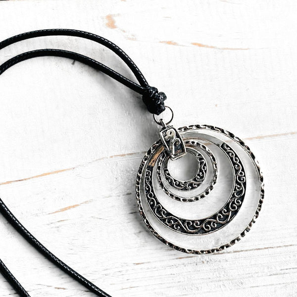Boho Vintage Antique Silver Etched Ring Pendant - SOULZA AUSTRALIA