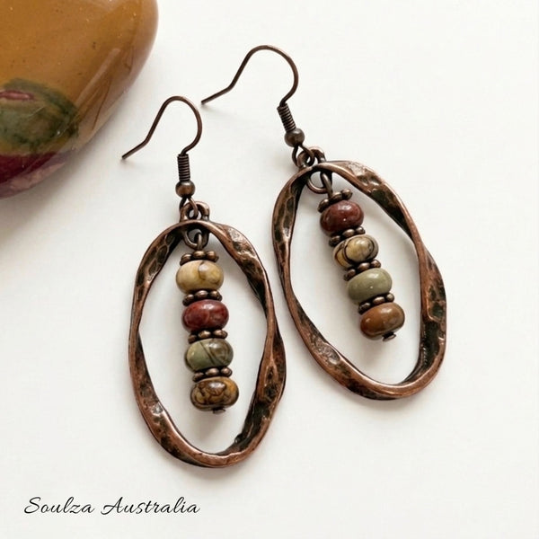 Rustic Earth Twisted Antique Copper Earrings - Handmade by Soulza