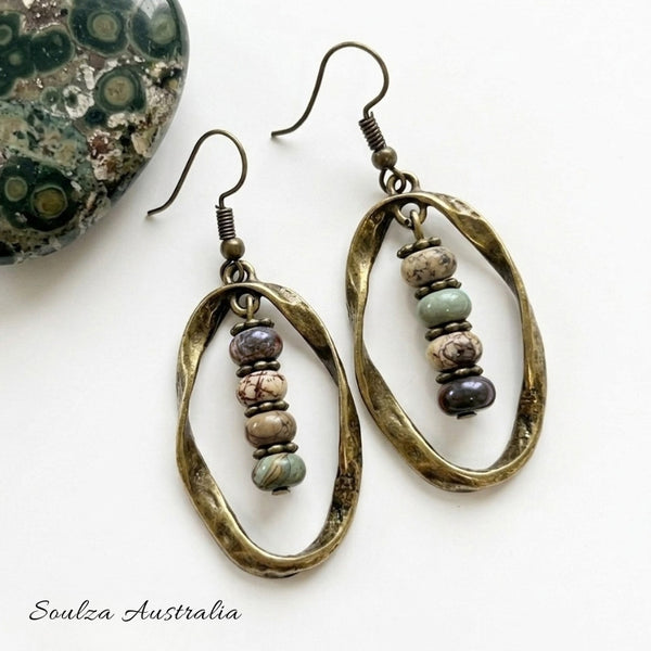 Rustic Earth Twisted Antique Bronze Earrings - Handmade by Soulza