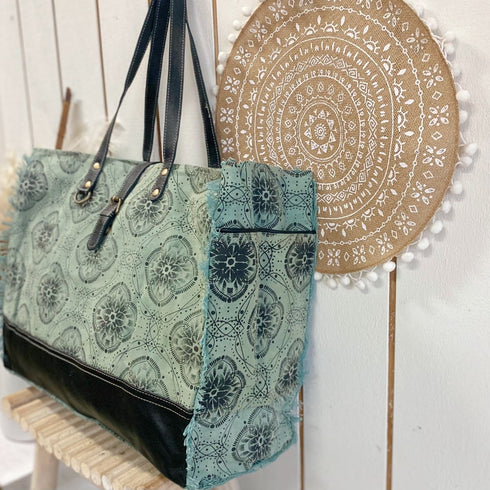 Mosaic Teal Weekender Overnight Tote Bag - SOULZA AUSTRALIA