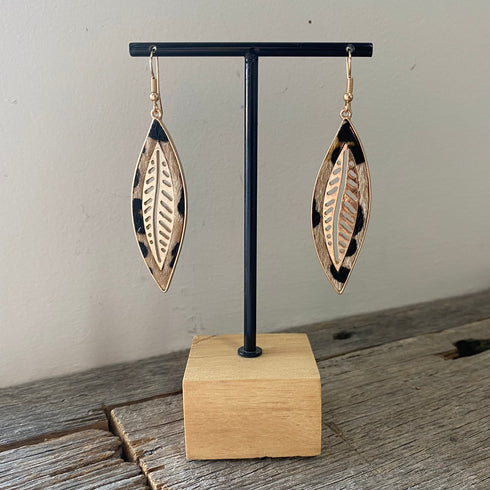 Gold & Leopard Leaf Earrings