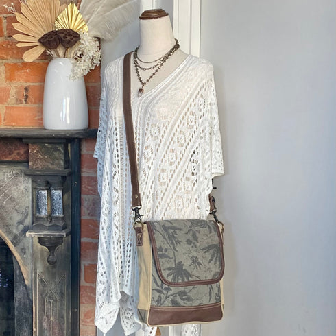Forest Boho Canvas n Leather Messenger Bag