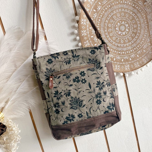 Forest Flower Boho Canvas & Leather Trim Bag - SOULZA AUSTRALIA