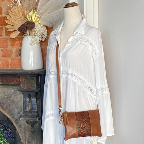 Chestnut Brown Boho Sunflower Crossbody Bag - SOULZA AUSTRALIA