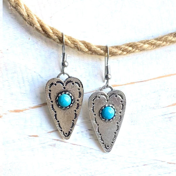 Boho Turquoise Narrow Heart Earrings - SOULZA AUSTRALIA