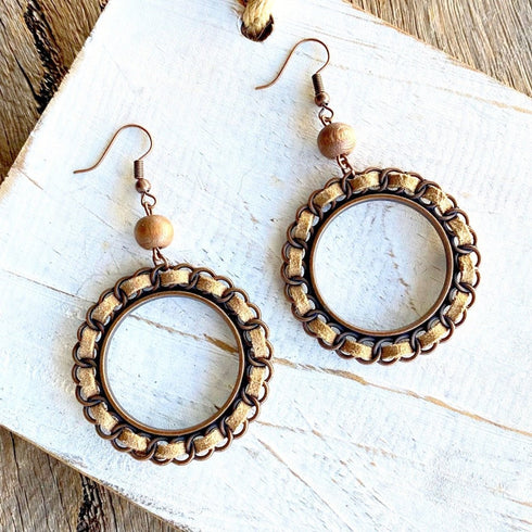 Copper & Woven Leather Hoop Boho Earrings - SOULZA AUSTRALIA