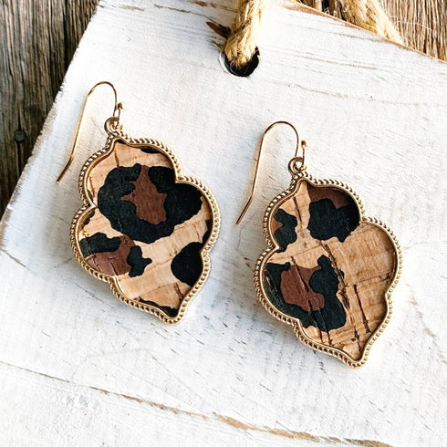 Gold & Leopard Moroccan Cork Earrings - SOULZA AUSTRALIA
