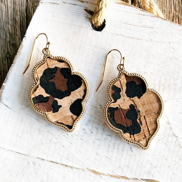 Gold & Leopard Moroccan Cork Earrings - SOULZA AUSTRALIA