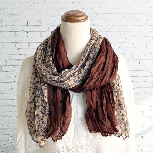Two Tone Brown Floral Ruffle Scarf - SOULZA AUSTRALIA