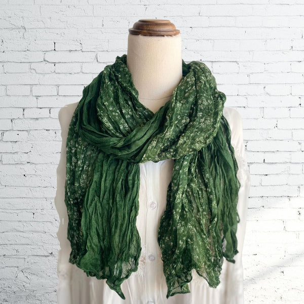 Boho Floral Green White Ruffle Scarf