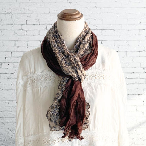 Two Tone Brown Floral Ruffle Scarf - SOULZA AUSTRALIA