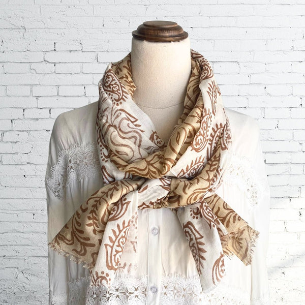 Beige Paisley Handcrafted Cotton Scarf - SOULZA AUSTRALIA