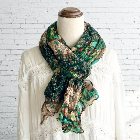 Bohemia Emerald Forest Ruffle Fabric Scarf - SOULZA AUSTRALIA