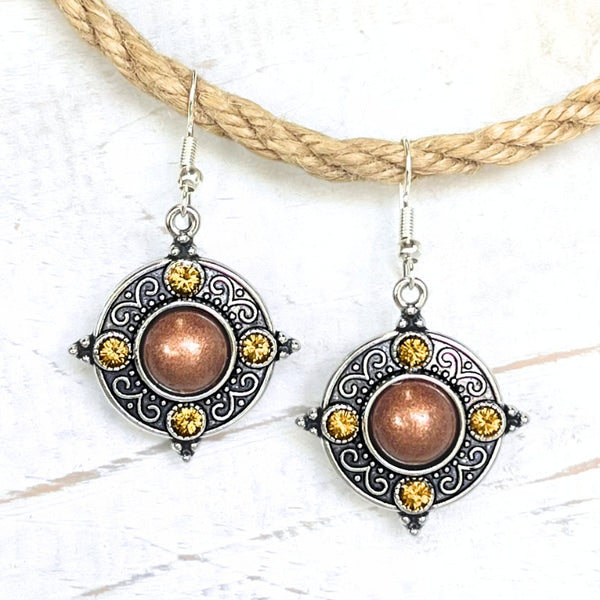 Bronze & Silver Diamante Earrings