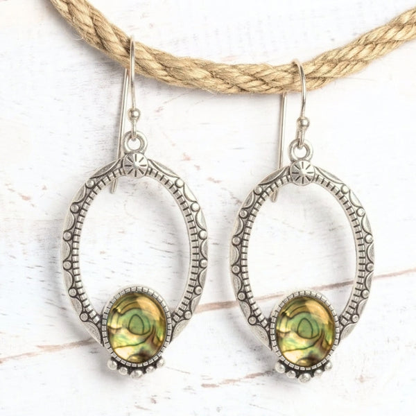 Antique Silver Abalone Shell Hoops