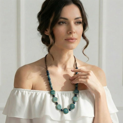 Rustica Blue Bead Pendant Necklace - SOULZA AUSTRALIA