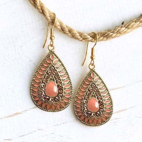 Peach Teardrop Diamante Earrings