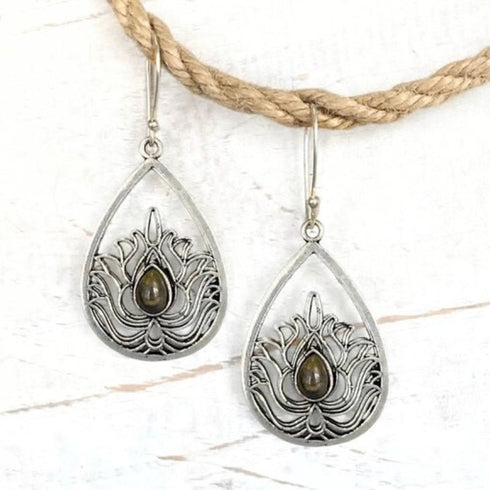 Artisan Silver Teardrop Labrodrite Stone Earrings - SOULZA AUSTRALIA