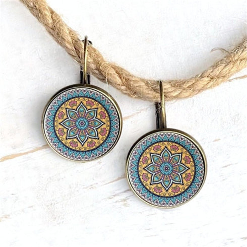 Blue Pastel Mandala Boho Glass Earrings - SOULZA AUSTRALIA