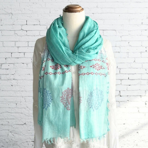 Teal Sherbert Handcrafted Cotton Scarf