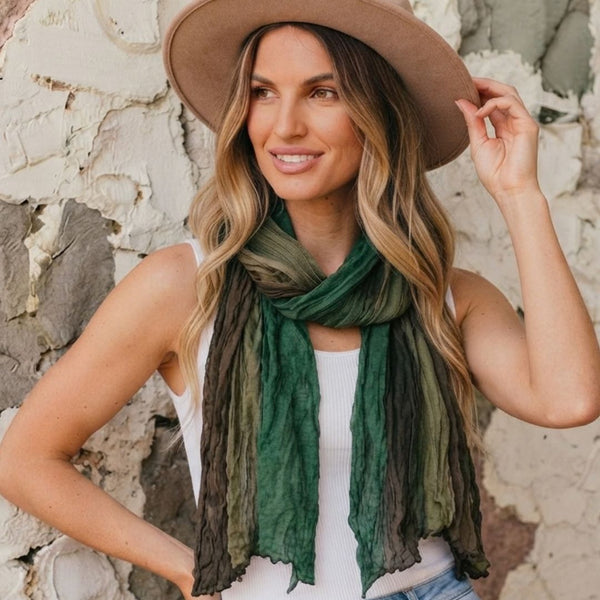 Green n Mocha Triple Ruffle Scarf