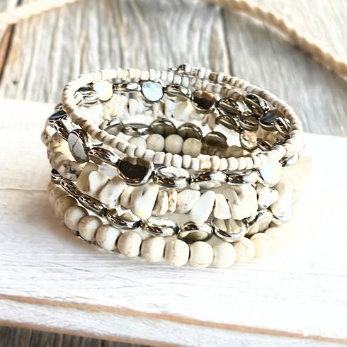 Howlite Stone & Silver Boho Wrap Bracelet