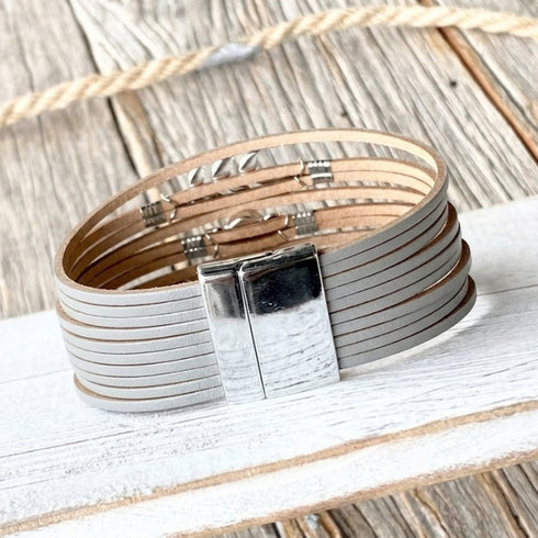 Grey & Silver Leaf Wrap Bracelet
