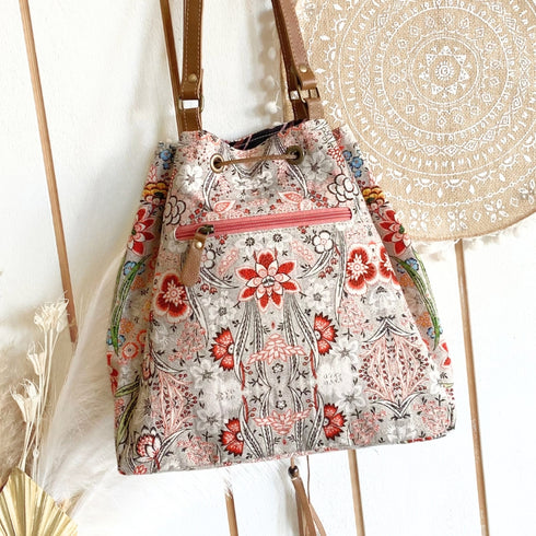 Wild Blossom Cotton & Leather Bucket Bag