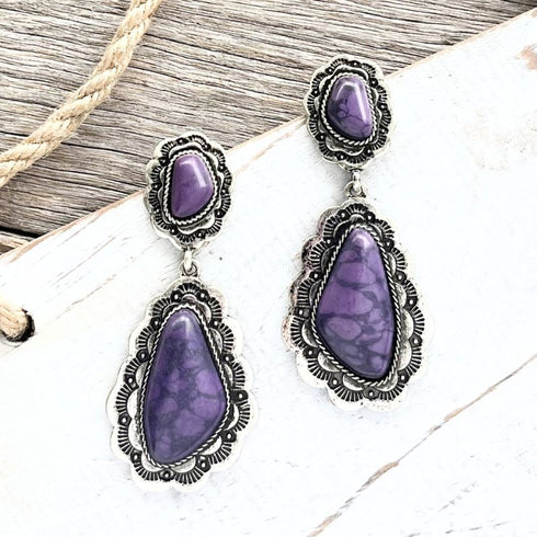 Allure Large Purple Cabochon Earrings - SOULZA AUSTRALIA