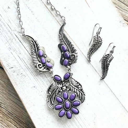 Allure Purple Willow Leaf Necklace & Earrings - SOULZA AUSTRALIA