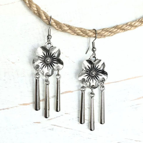 Silver Boho Flower Chime Earrings