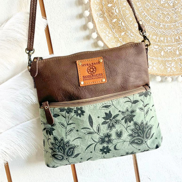 Wild Sage Leather & Canvas Crossbody Bag