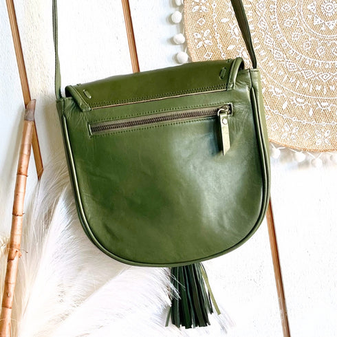 Olive Eclectic Mandala Handtooled Leather Bag
