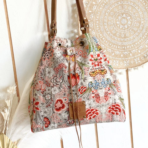 Wild Blossom Cotton & Leather Bucket Bag