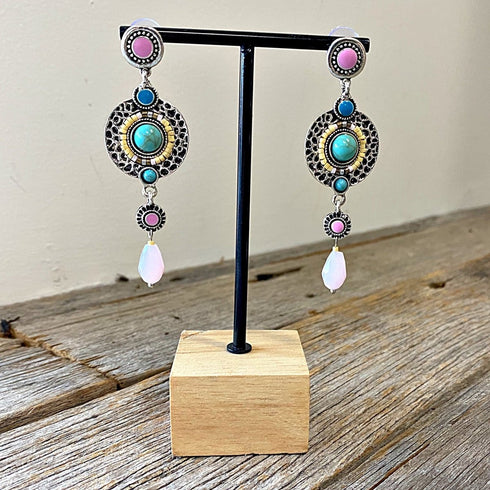 Pink Crystal Bohemia Disc Earrings - SOULZA AUSTRALIA